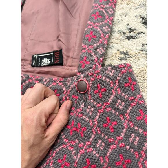 Vintage 100% Wool Overall Dress Pink Gray Size S Winter Welsh Wools - Picture 6 of 9